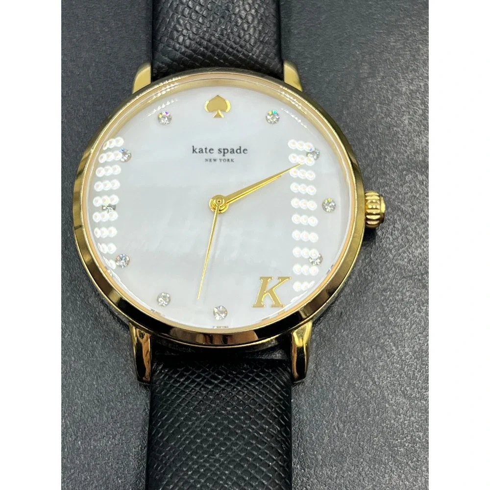 Kate Spade New York Metro Monogram‎ K Black Leather Quartz Watch
